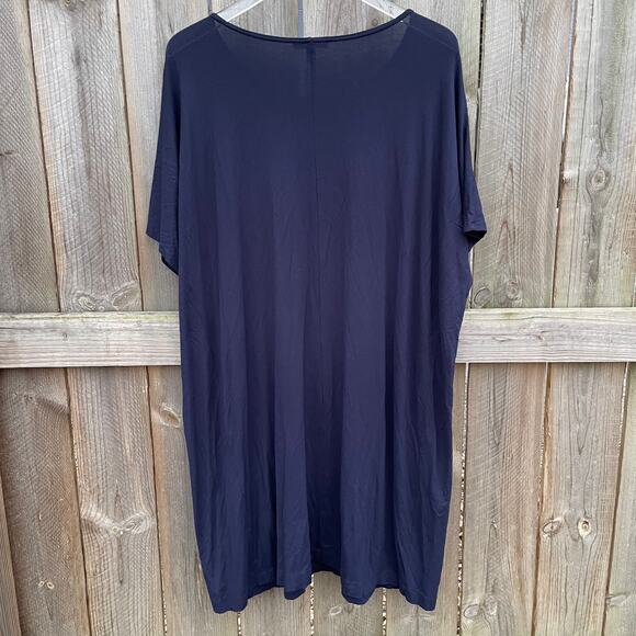 Eileen Fisher Dress Viscose Jersey Cap-Sleeve Boxy Fit Tunic Blue Large Classic - Picture 2 of 8